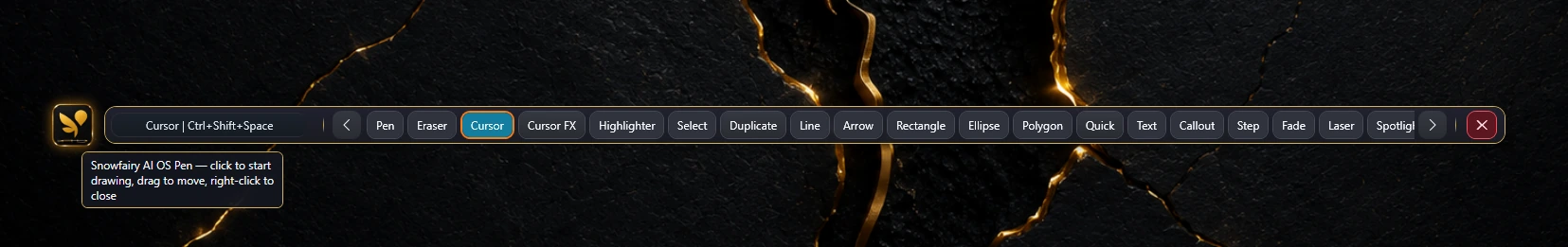 OS Pen toolbar for screen recording with live annotations